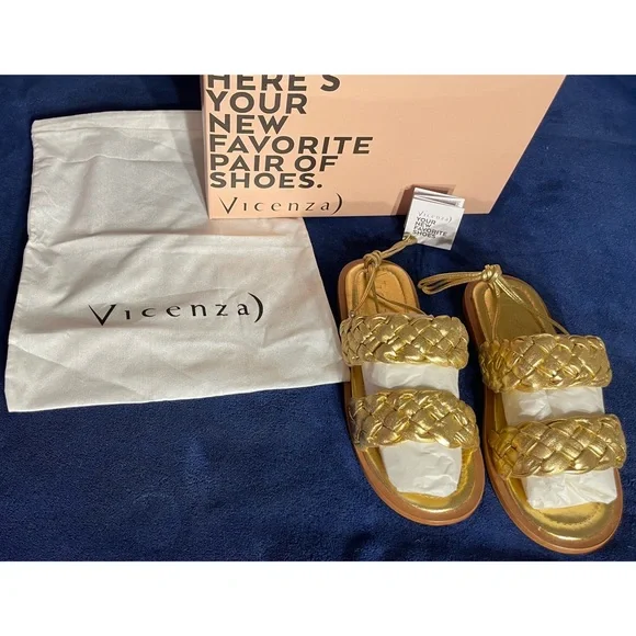 Anthropologie x Vicenza Metallic Braided Gold Sandals NWT SZ 9 - Picture 5 of 14
